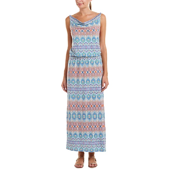 Boho CAbi In The Sun Maxi Dress Aztec Print Sundress Size L Beach Resortwear - Picture 1 of 13